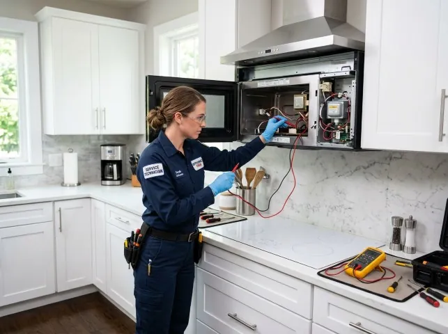 Appliance Repair Hero technician testing an over-the-range microwave in a Atlantic City, NJ kitchen